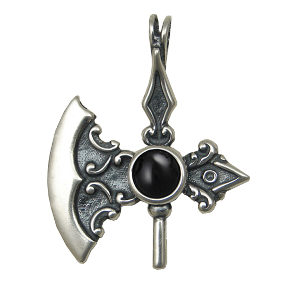 Sterling Silver Royal Battle Axe Pendant With Black Onyx